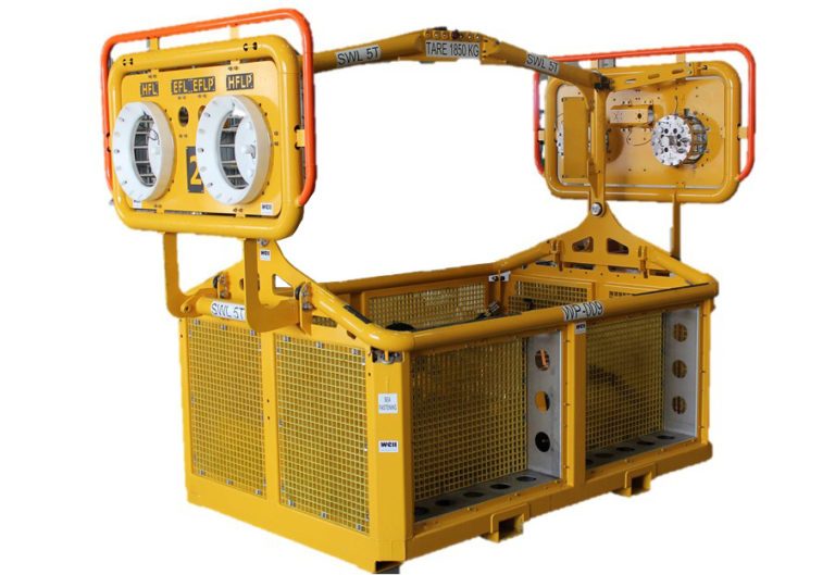 Yellow DNV-certified subsea deployment frame, SWL 5T